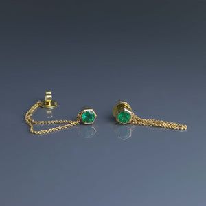Zambian Emerald Hex Chain Drop Earrings V2