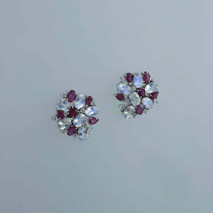 Burmese Ruby and Moonstone Wreath Earrings
