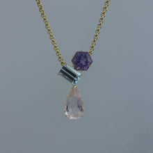 Load image into Gallery viewer, Amethyst, Aquamarine and Rose Quartz Zen Necklace

