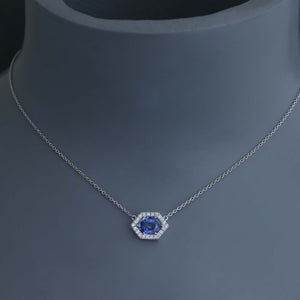 Hex Blue Sapphire Pendant with Diamonds