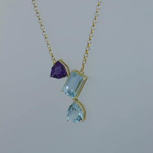 Aquamarine, Color Change Amethyst and Blue Topaz Zen Necklace