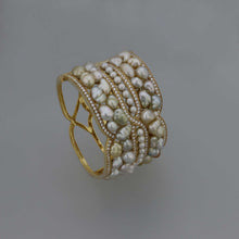 Load image into Gallery viewer, Keshi Pearl and Diamond Mosaic Bangle in Yellow Gold
