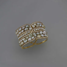 Load image into Gallery viewer, Keshi Pearl and Diamond Mosaic Bangle in Yellow Gold
