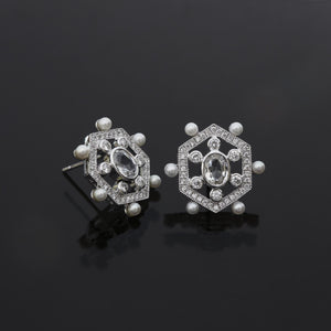 Hexagon White Sapphire Earrings