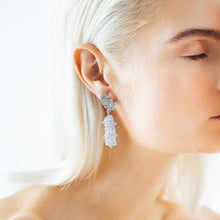Load image into Gallery viewer, Round and Baguette Diamond Earrings with Lavender Jade Drops
