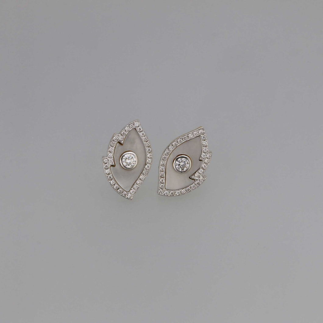 Diamond Bezel and Mother of Pearl Leaf Earrings