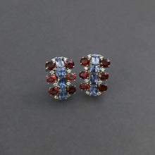 Load image into Gallery viewer, Red Spinel and Cornflower Blue Sapphire Earrings in White Gold

