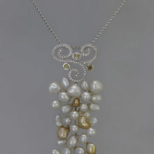 Load image into Gallery viewer, Keshi Pearl Cascade Pendant with Arabesque Diamond Pave

