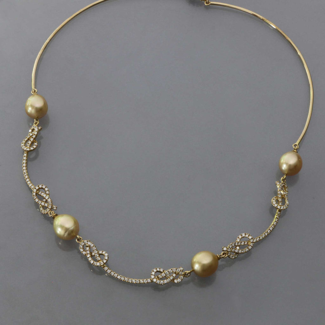 Golden South Sea Pearl Knot Pave Collar