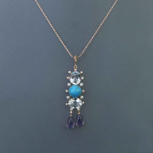 Load image into Gallery viewer, Persian Turquoise, White Topaz and Amethyst Drop Pendant
