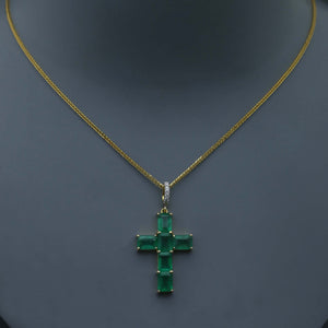Zambian Emerald Cross Pendant in Yellow Gold