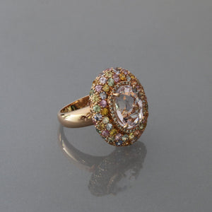 Kunzite and Multi Colored Sapphire Dome Ring