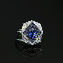 Load image into Gallery viewer, Octagon Blue Sapphire and Diamond Pave Ring
