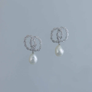 Deco Millgrain Knot Earrings with Keshi Pearl Danglers