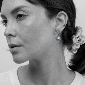 Diamond Pave Clover Earrings with Tahitian Keshi Drops