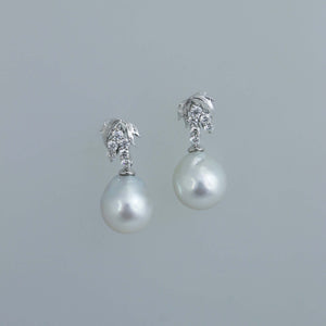 South Sea Pearl Leaf Drop Earrings