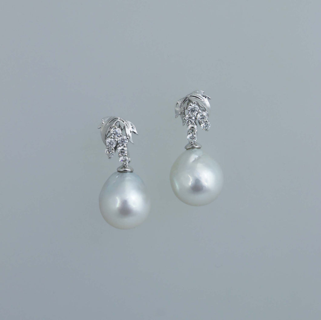 South Sea Pearl Leaf Drop Earrings