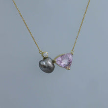 Load image into Gallery viewer, Tahitian Keshi and Trilliant Kunzite Zen Necklace
