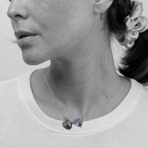Tahitian Keshi and Trilliant Kunzite Zen Necklace