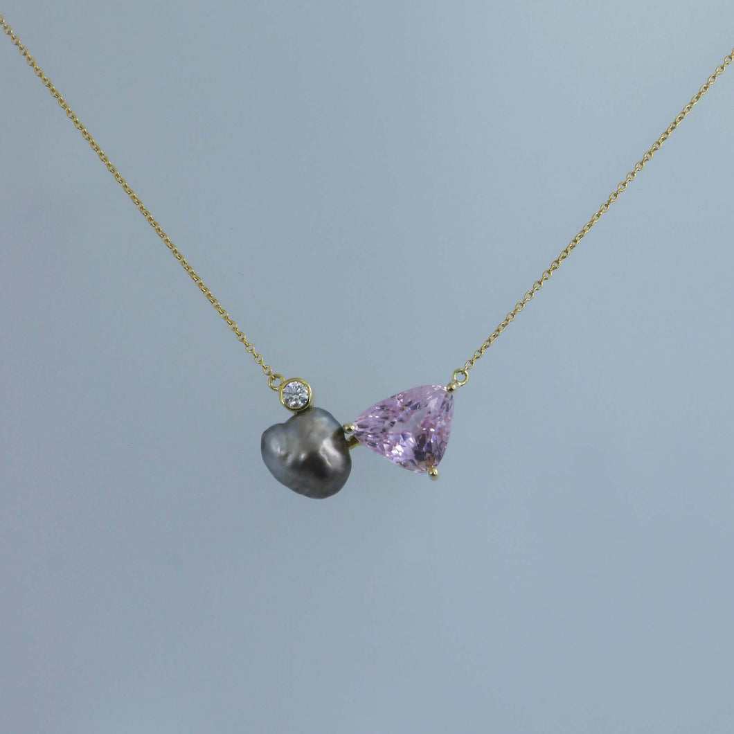 Tahitian Keshi and Trilliant Kunzite Zen Necklace