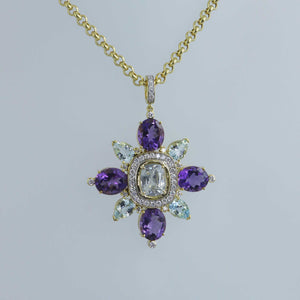 Maltese Inspired Cross Pendant with Natural White Zircon Center