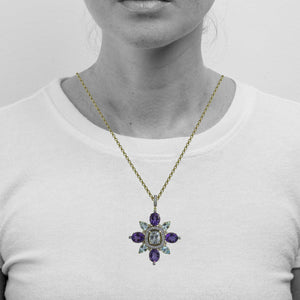 Maltese Inspired Cross Pendant with Natural White Zircon Center