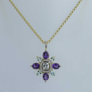 Maltese Inspired Cross Pendant with Natural White Zircon Center