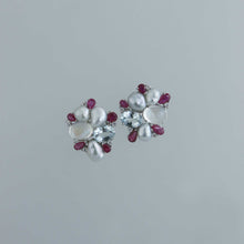 Load image into Gallery viewer, Moonstone, Burmese Ruby and Keshi Pearl Wreath Earrings

