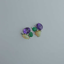 Load image into Gallery viewer, Mismatched Aquamarine, Opal and Zambian Emerald Wreath Earrings
