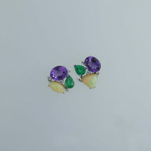 Load image into Gallery viewer, Mismatched Aquamarine, Opal and Zambian Emerald Wreath Earrings
