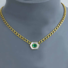 Load image into Gallery viewer, Zambian Emerald Mother of Pearl Hex Cuban Chain Necklace
