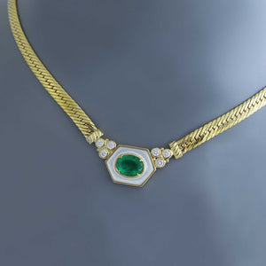 Zambian Emerald and Mother of Pearl Hex Necklace