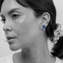 Load image into Gallery viewer, Emerald, Sapphire and Diamond Trio Circles Earrings
