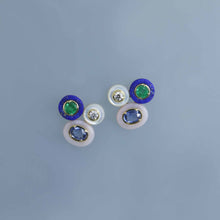 Load image into Gallery viewer, Emerald, Sapphire and Diamond Trio Circles Earrings
