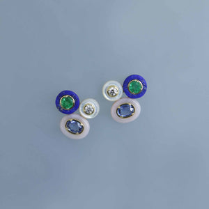 Emerald, Sapphire and Diamond Trio Circles Earrings