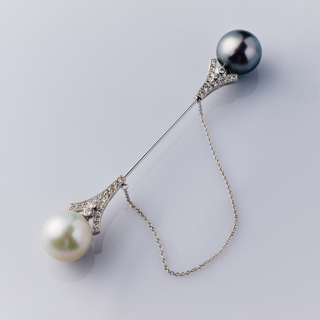 Black and White Pearl Deco Lapel Pin