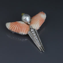 Load image into Gallery viewer, Deco Bird Tail Brooch with Coral Wings

