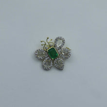 Load image into Gallery viewer, Zambian Emerald and White Rose Cut Sapphire Butterfly Brooch
