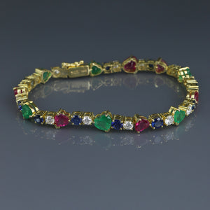 Burma Ruby and Zambian Emerald Hearts Tennis Bracelet