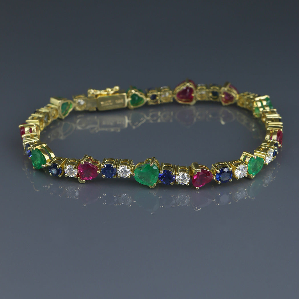 Burma Ruby and Zambian Emerald Hearts Tennis Bracelet