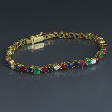 Load image into Gallery viewer, Ruby, Emerald, Sapphire and Diamond Tennis Bracelet
