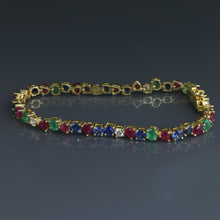Load image into Gallery viewer, Ruby, Emerald, Sapphire and Diamond Tennis Bracelet
