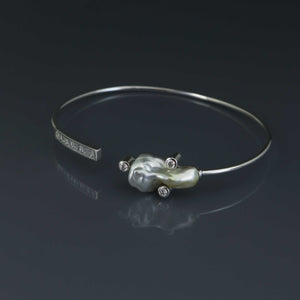 Keshi Sattelite Wire Bangle with Channel Set Baguette Diamonds