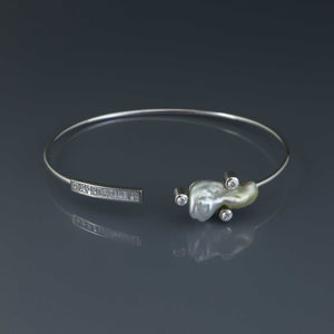 Keshi Sattelite Wire Bangle with Channel Set Baguette Diamonds