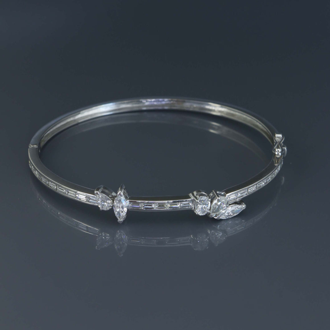 Channel Set Baguette Diamond Bangle with Offset Fancy Shaped Diamonds
