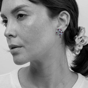 Burmese Ruby and Moonstone Wreath Earrings