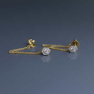 Diamond Pave Hex Chain Drop Earrings V2