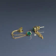 Load image into Gallery viewer, Zambian Emerald Hex Chain Drop Earrings V2
