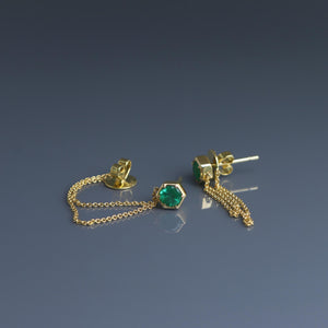 Zambian Emerald Hex Chain Drop Earrings V2