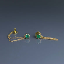 Load image into Gallery viewer, Zambian Emerald Hex Chain Drop Earrings V2
